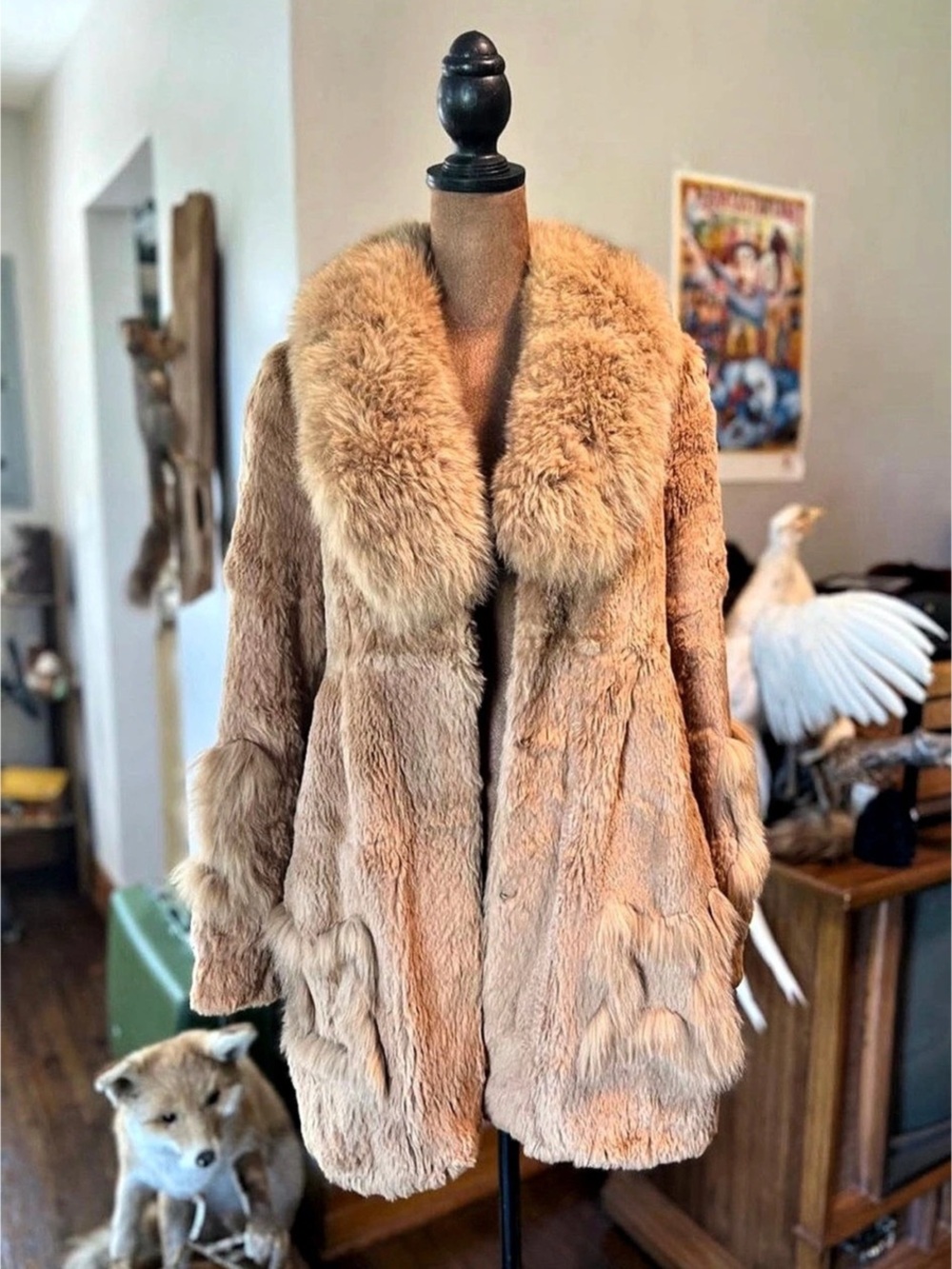 Real and Faux fur tan coat like new